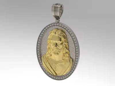 Pendant 3D print model jesus in gold and silver 3D print model