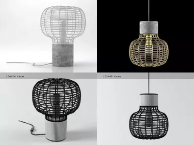 T-Series pendant lamp in concrete and gold 3D model