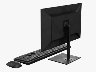 Wireles Computer Set Keyboard Mouse Monitor Black Version 3D model