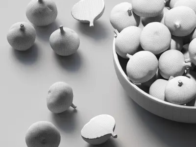 Figs in a wooden bowl Low-poly 3D model