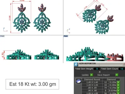 light Wight white gold diamond Earring-Nk-68ER 3D print model