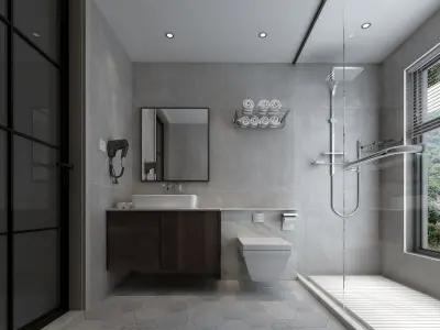 Bathroom modern with glass shower 3D model