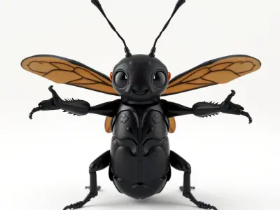 Animated Black Insectoid Creature with Wings Rigged and Animated Low-poly 3D model
