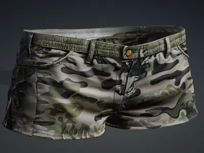 Green camo short pants PBR 4k Low-poly 3D model