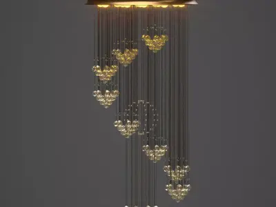 Golden Crystal Cascade Chandelier Low-poly 3D model