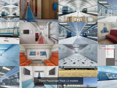 Passenger Trains Interiors - 5 Scenes 3D Model Pack