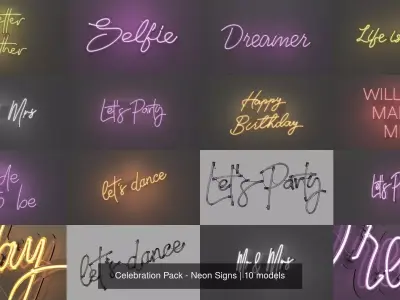 Celebration Pack - Neon Signs 3D Model Collection