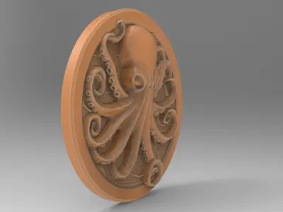 Octopus Coin Round Medallion - Plaque 3D print model