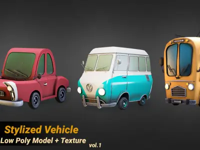 10 Stylized vehicles low poly 3d model and PBR textures Low-poly 3D model