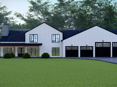 Modern American Barndominium Farmhouse 3D Model Home  Garage 3D model