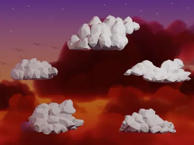 Low Poly Cloud Collection icebergs 3D Model Pack