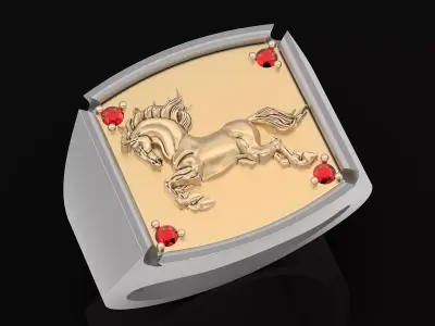 Horse man ring Sculpture jewelry Gold silver 3D print model