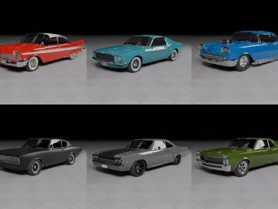 50s 60s and 70s Car Pack - 6 Cars Low-poly 3D model