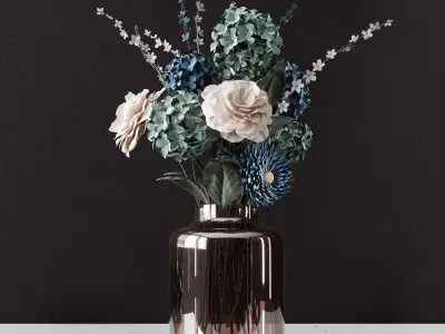 Bouquets of flowers in vases 3D Model Collection