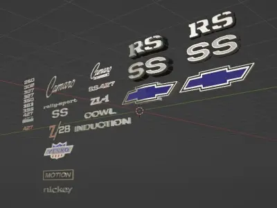 1969 Chevrolet Camaro Badges Low-poly 3D model