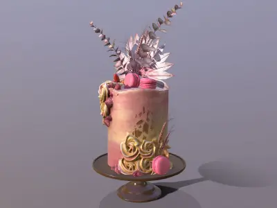 Luxury Golden Swirl Cake Low-poly 3D model