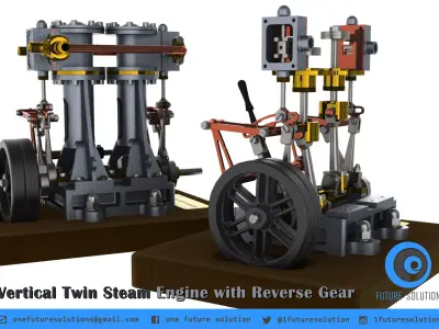 Vertical Twin Steam Engine with Reverse Gear Free 3D model