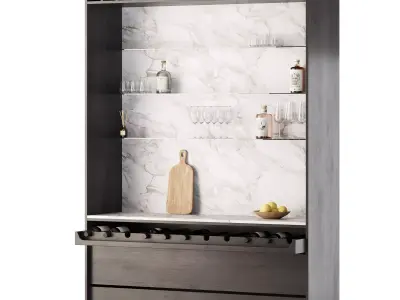 Home Wooden Wine Bar with Marble Tabletop 3D model