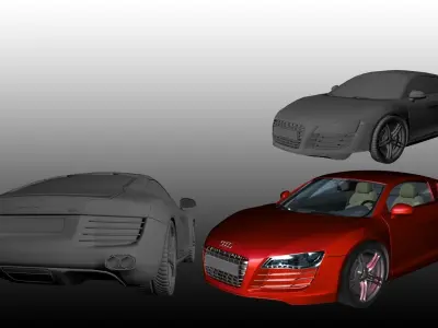 interior and exterior of Audi R8 for game and videos 3D model