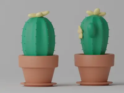 Cartoon Cactus and Pot 3D model