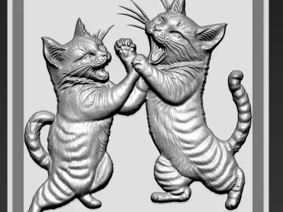 Two Kittens Fighting A23 3D print model