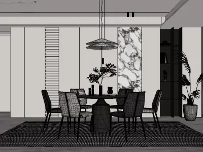 Modern Minimalist Dining Room Marble Accent Pendant Light 3D model