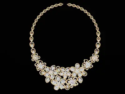 Luxury Floral Diamond Necklace Jewelry  3240  3D print model