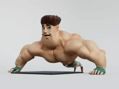 muscular male character cartoon-style Low-poly 3D model