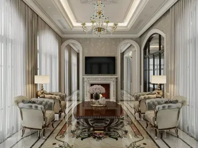 Luxurious living room and dining room interior model 3D model
