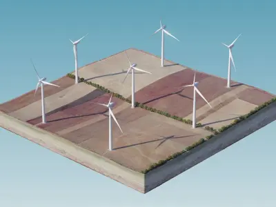 Wind Generators on a Relief Island 3D model