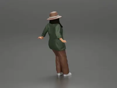 Lowrider chola girl leaning against car wearing a hat long shirt 3D print model