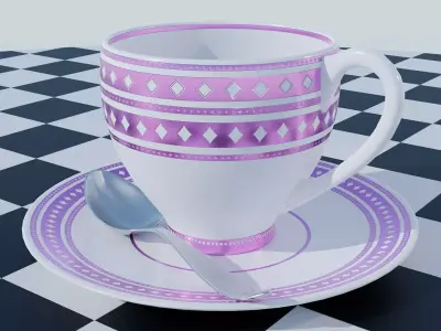 Luxury Tea Cup Collection Prestige Pattern and Symbols Sets Low-poly 3D model