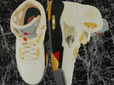 NIKE AIR JORDAN 5 RETRO X OFF WHITE FIRE RED 3D SHOES Low-poly 3D model