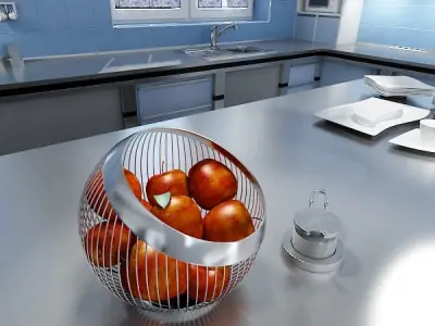 Red Apples in Decorative Metal Wire Container 3D model