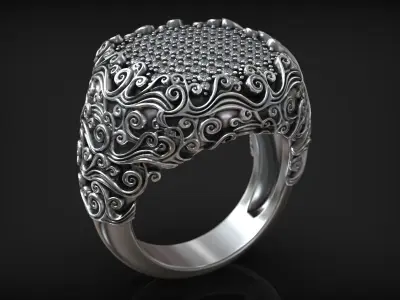 Japanese Style Ocean Wave Pattern Diamond Ring 3D print model