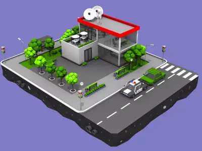 Police Station Block from Cartoon Low Poly City Low-poly 3D model