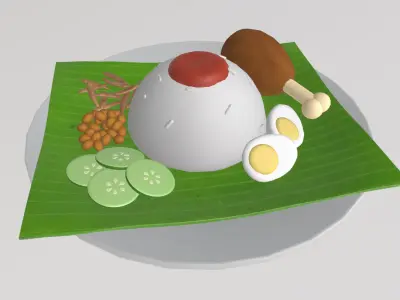 Stylized Nasi Lemak Food Set 3D model
