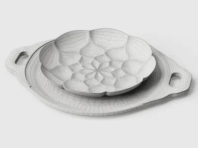 Silver Bowl and Onyx Tray Set 3D model