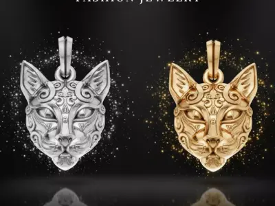 Cat Head Pendant  Elegant Feline Jewelry 3D Print Model 3D print model