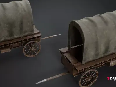 Medieval Covered Wagon - Realistic Wooden Transport Low-poly 3D model