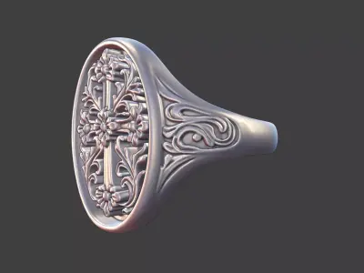 Ornate Floral Cross Ring 3D print model