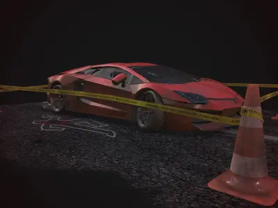 low poly car 3d model sports with cones 3D model