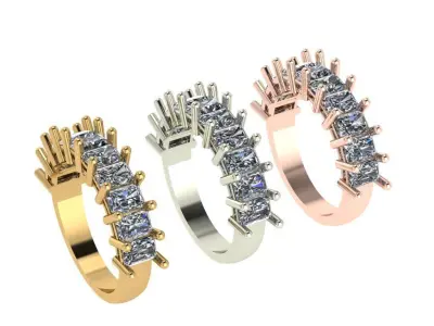 Emerald half eternity diamond ring 3D print model