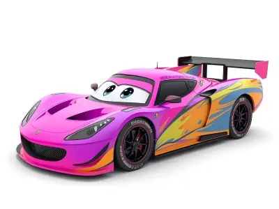 Pink Cartoon Race Car 3D Model Low-poly 3D model