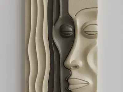 Abstract emotional faces art relief 3D model