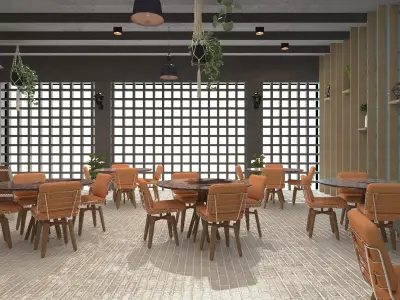 Modern Aesthetic Restaurant Interior  3D Visualization Low-poly 3D model