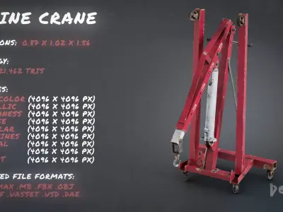 Car Engine Crane - Worn Hydraulic Hoist -3 meshes - Game ready  Low-poly 3D model