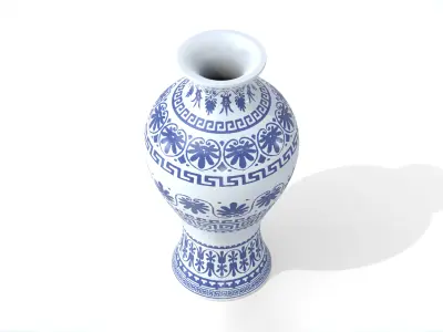 Decorative Ceramic Vase with Blue Pattern Low-poly 3D model