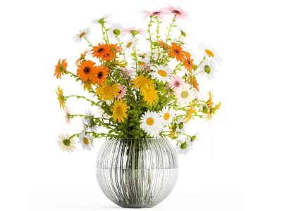 Bouquet of wildflowers chamomile daisies in a vase 415 3D model