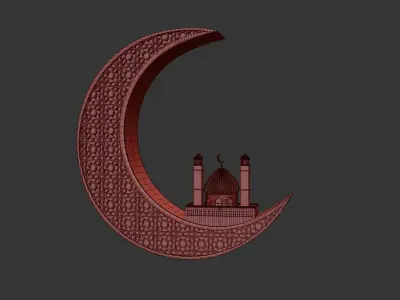 Mosque 3D crescent with 3D model